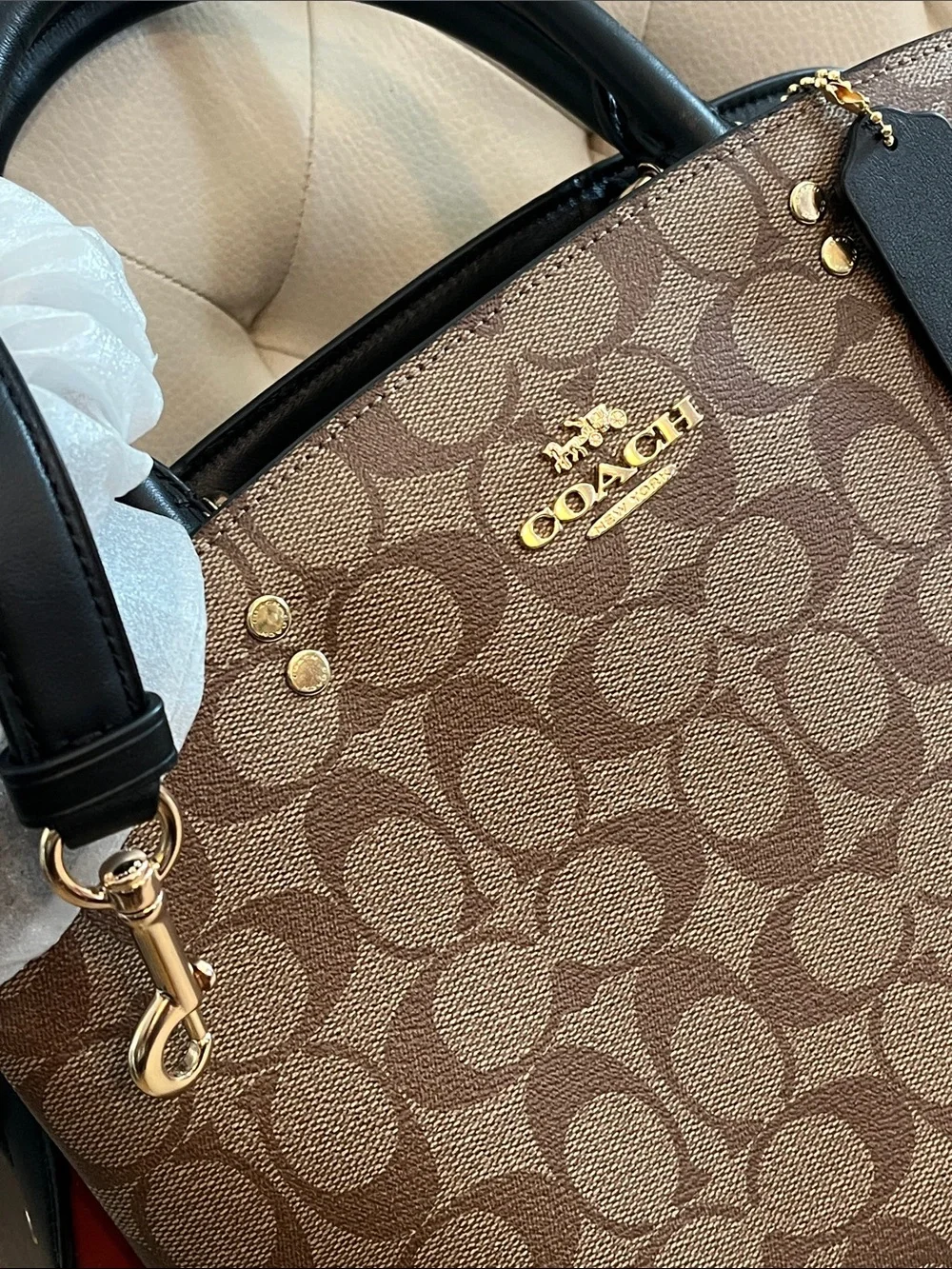 Coach Brown Signature Leather Satchel Rust Side Panels crossbody  Eye Catching